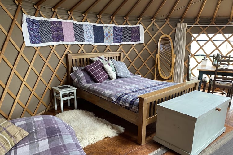 Thistle Yurt interior, Quarry Park Camping, Haverfordwest