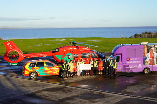 The cheque presentation to Wales Air Ambulance