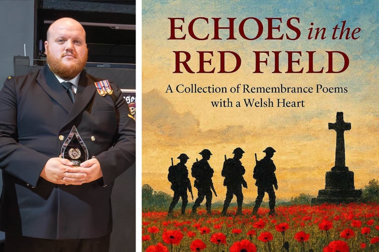 Shane Roberts with Kindness Award, Echoes in the Red Field poetry book cover