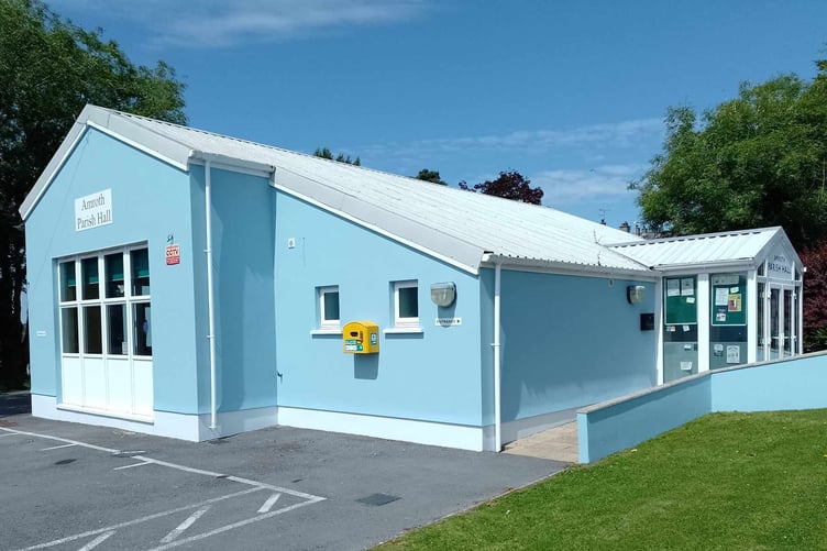 Amroth Parish Hall with long caption