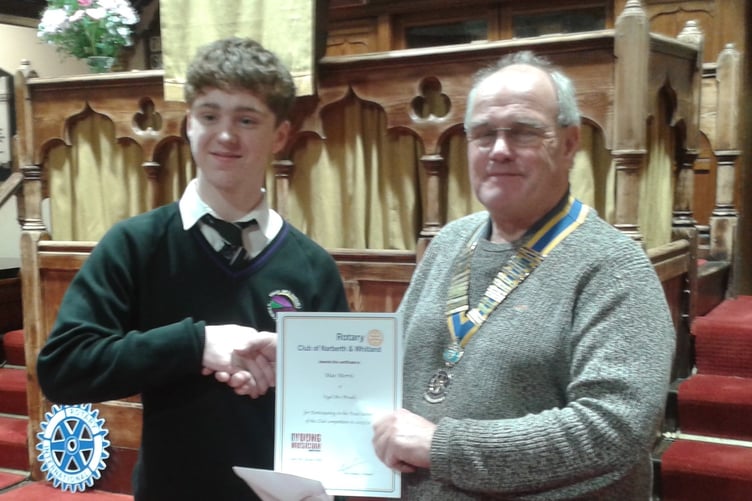 Winning Young Musician Max Morris receiving his certificate at Narberth’s Bethesda Chapel