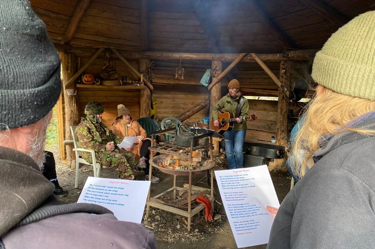 Wellbeing gathering at South Scolton Woods Roundhouse