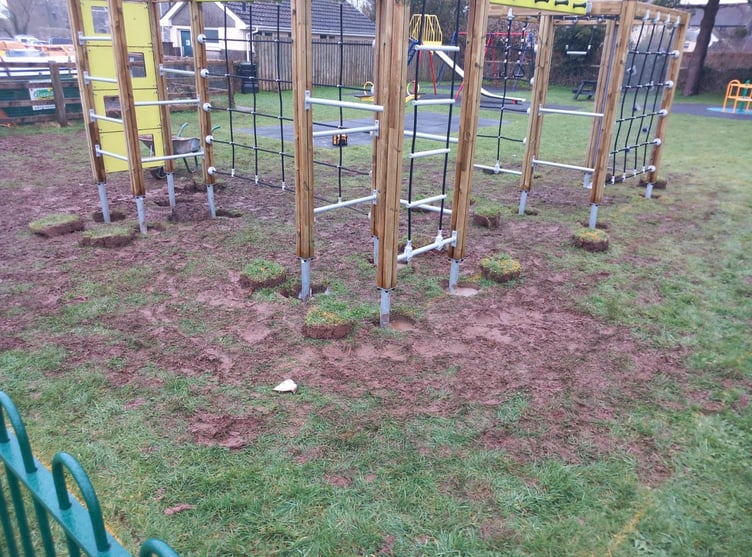 Climbing frame near complete installation Carew Park