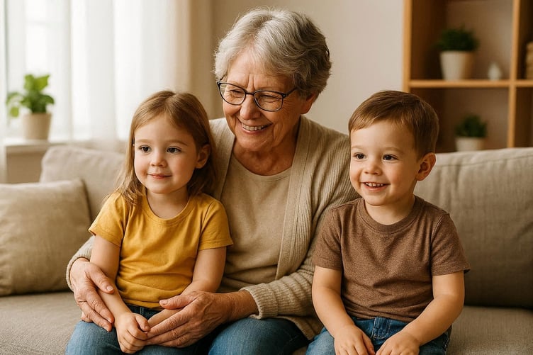 Grandmother looking after young children