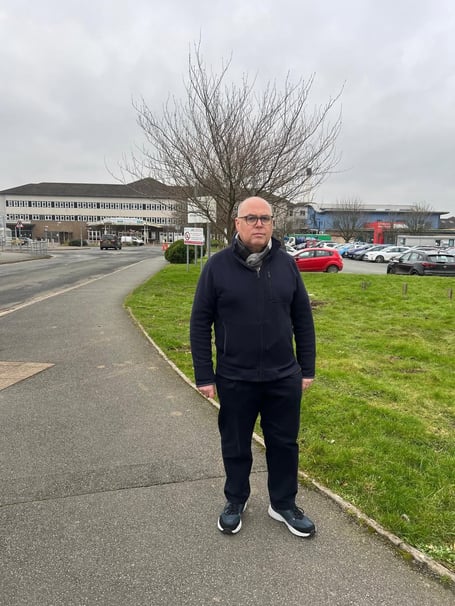 Paul Davies MS outside Withybush Hospital, Haverfordwest