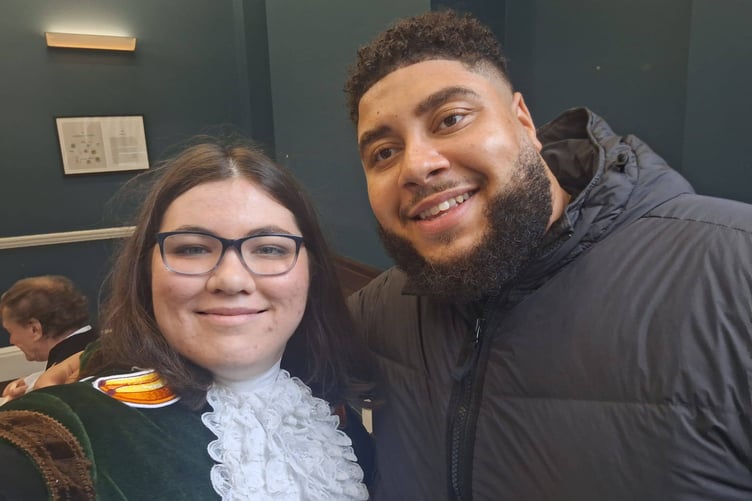 Tenby Town Crier Erin Morgan in London with TV chef and rapper Big Zuu during the launch of a national healthy eating campaign