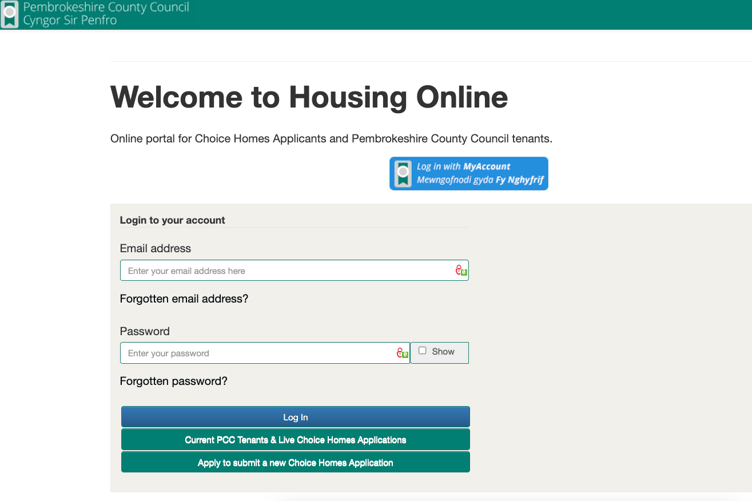Housing Online - online portal for Choice Homes Applicants and Pembrokeshire County Council tenants