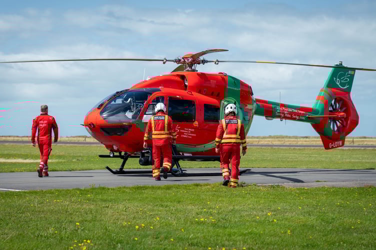 Wales Air Ambulance crew preparing to board the helicopte