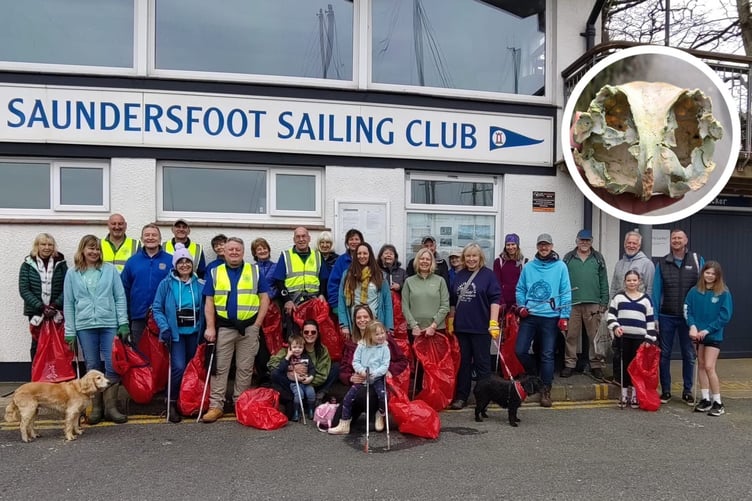 Volunteers who joined the Saundersfoot Community Clean Up - and the intriguing skull find
