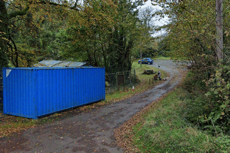 The contents of Stackpole Church Hall are within the container as the hall awaits demolition