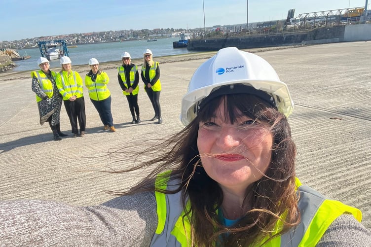 Cllr Michele Wiggins and Town Council representatives at Pembroke Port