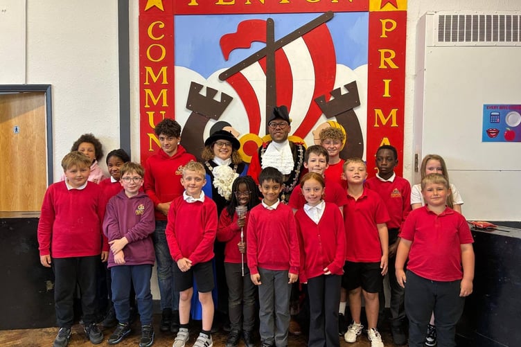 The Sheriff and Mayor of Haverfordwest with pupils at Fenton CP School