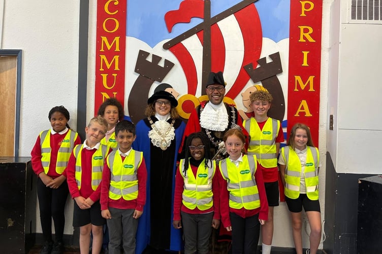 The Sheriff and Mayor of Haverfordwest with pupils at Fenton CP School
