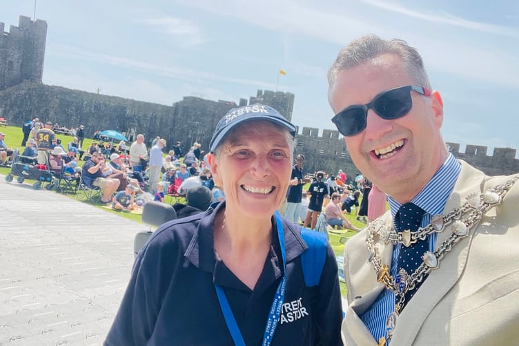 Street Pastor Lyn Edwards and Pembroke Mayor Cllr Jonathan Grimes at the Prayer, Picnic and Praise event