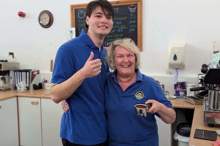 Pembroke Dock Heritage Centre is recruiting volunteers! Here's old hand Sue showing young Cameron how to make barista coffee. Learn more at pdht.org/volunteering