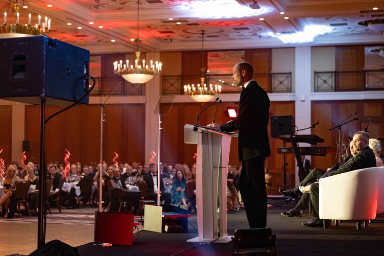 HRH The Prince of Wales addresses the guests at the Wales Air Ambulance Charity 25th Anniversary Gala Dinner