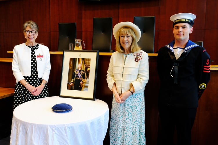 Lynne McCutcheon BEM, His Majesty’s Lord-Lieutenant of Dyfed Sara Edwards and Cadet Aeron James