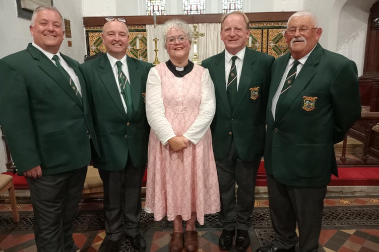 Rev’d Alex Grace, Vicar of Pembroke Dock, pictured following the St John’s concert with, left to right: Matthew John, Paul Williams, Paul Owen and Martin Harries.