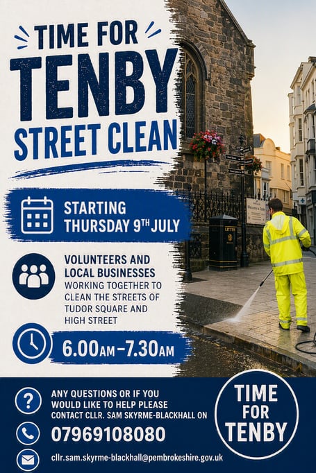 The early morning Time for Tenby Street Clean starts on Thursday, July 9